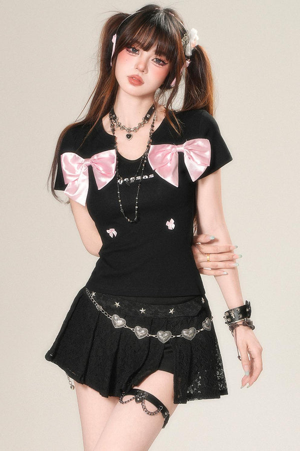 Double Ribbon Fitted T-Shirt