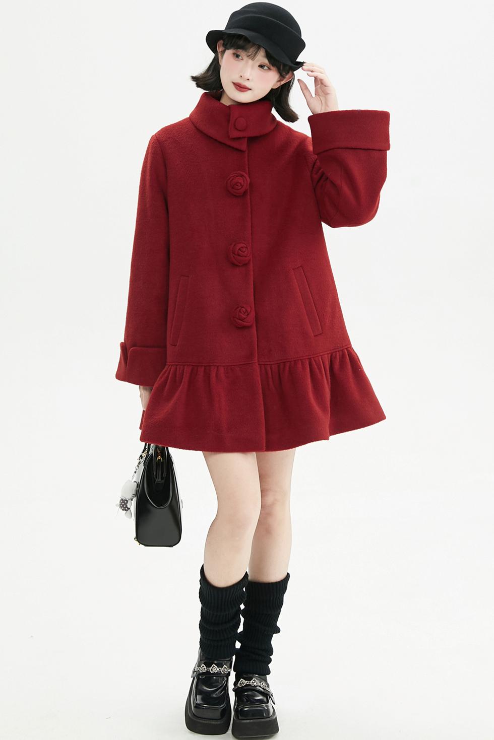 ローズラッフルウールコート