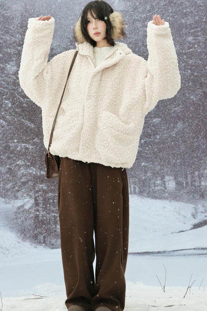 Lamb Wool Hooded Cotton Jacket