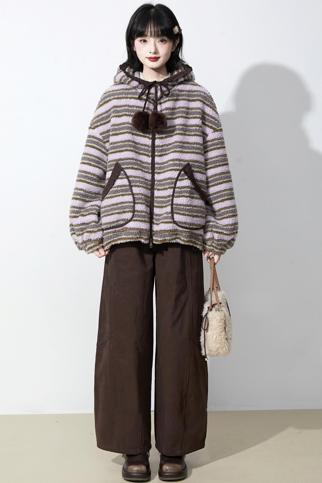 ピンクパープルラムウールコート