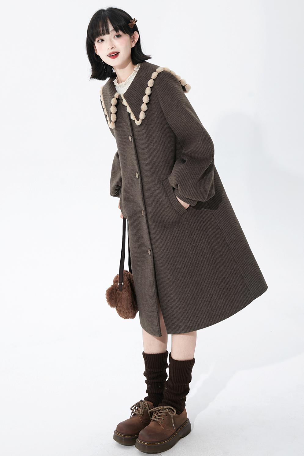 Brown Stripe Woolen Coat