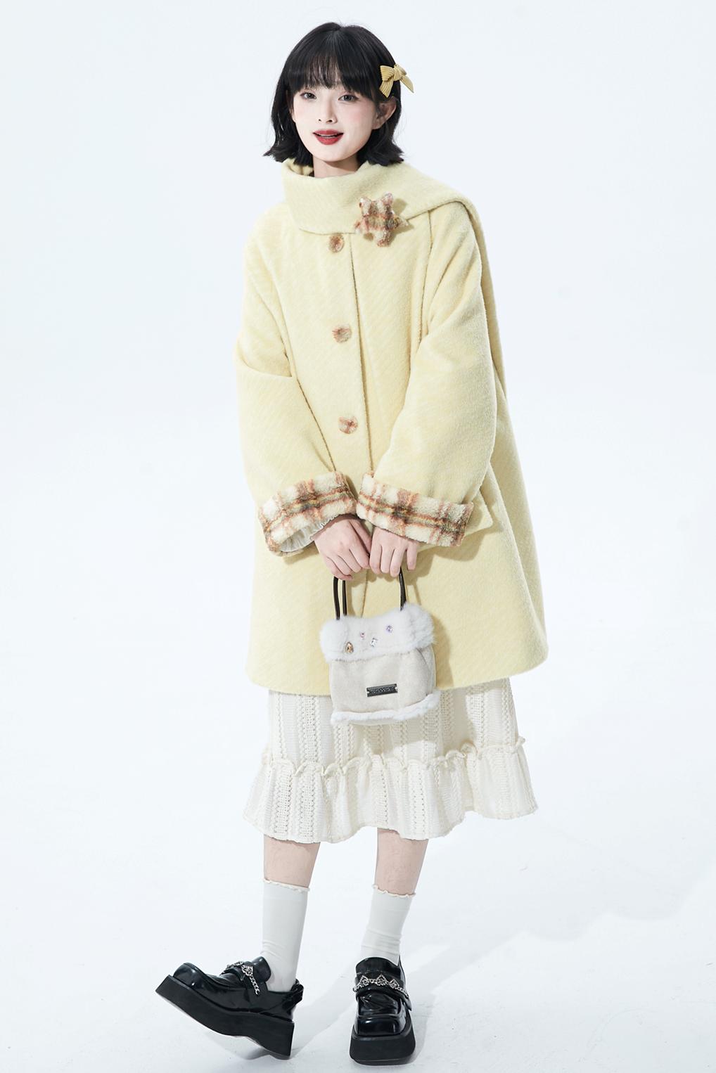 デタッチャブルプラッシュウールコート