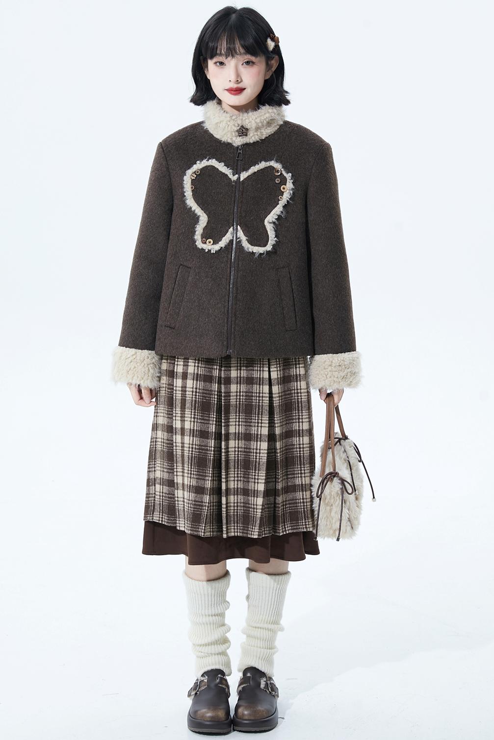 ダークブラウンファーカラーコート