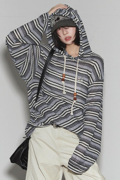 重力条纹连帽上衣