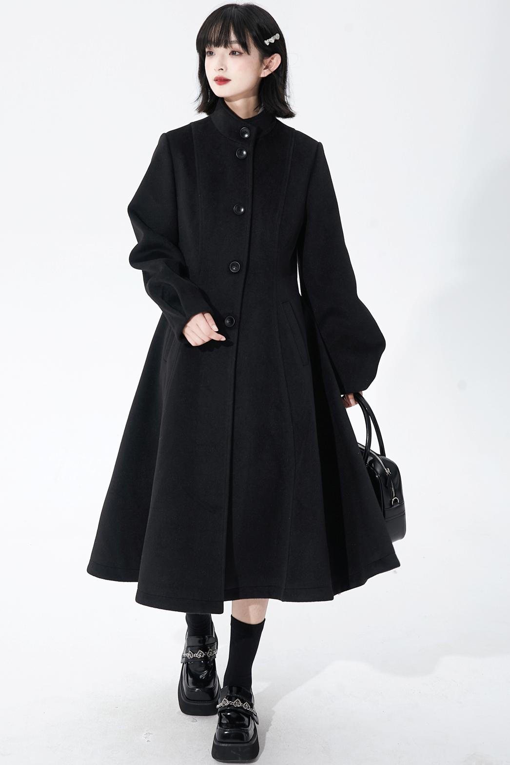 ブラックウールンショールコート