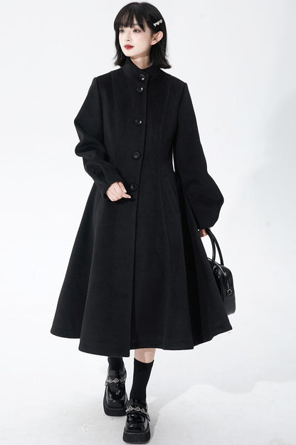 ブラックウールンショールコート