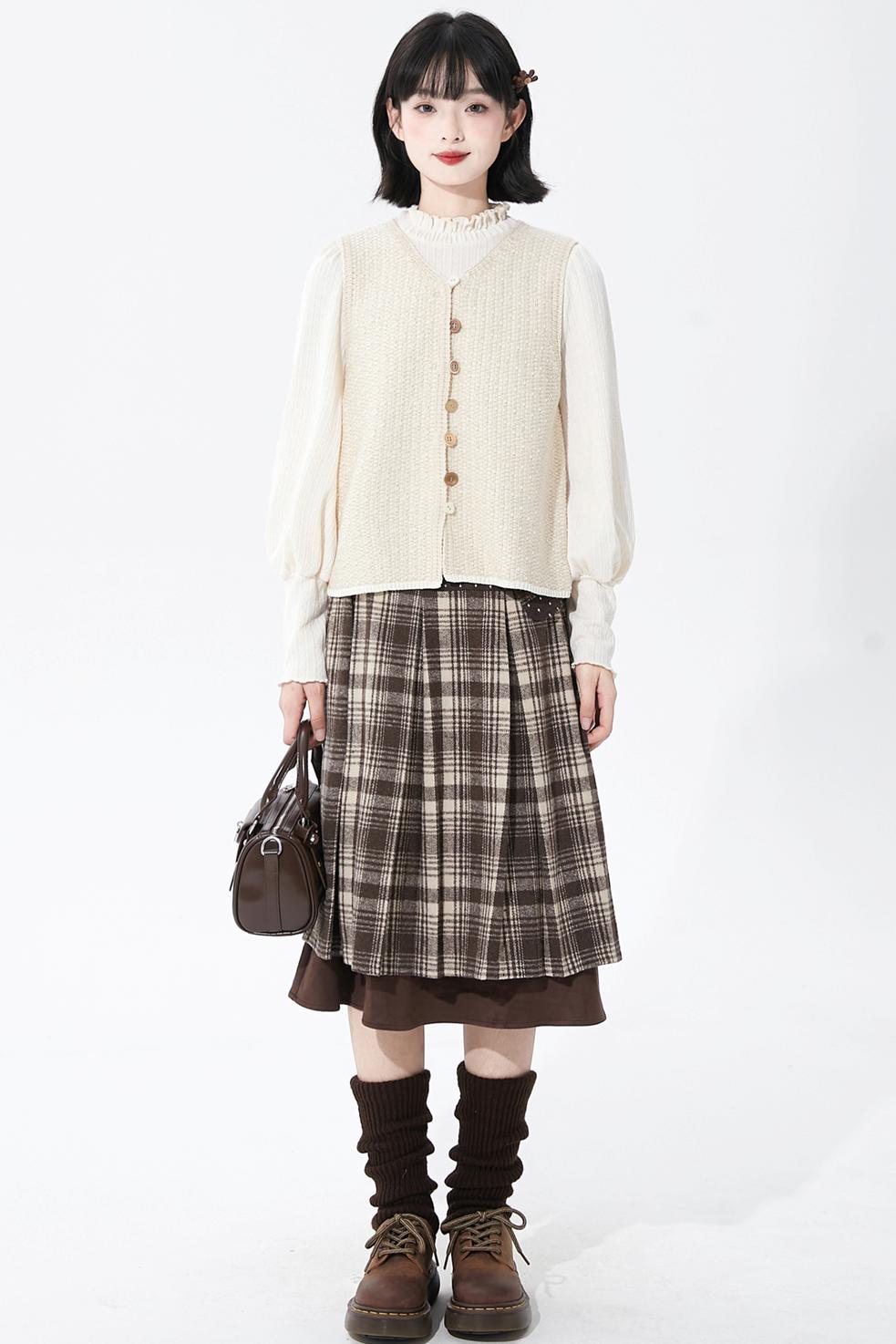 White apricot knit vest cardigan