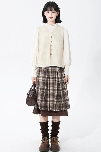 White apricot knit vest cardigan