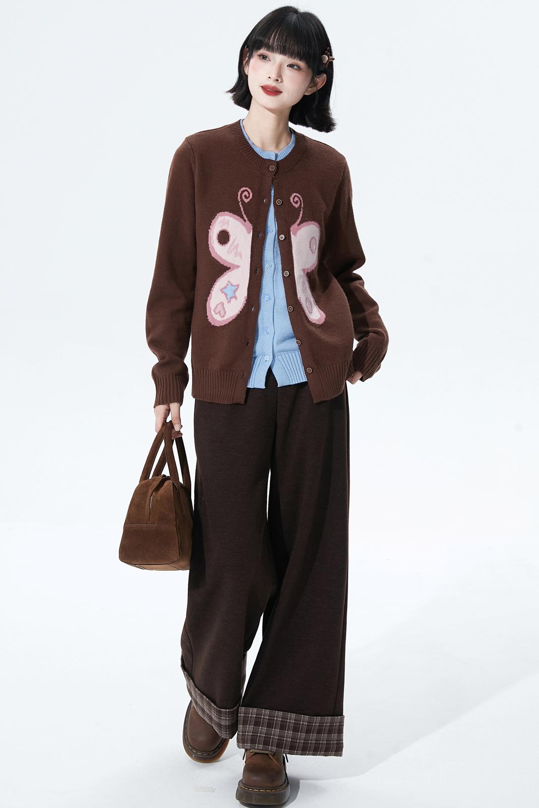 チョコレートチェックニットワイドパンツ