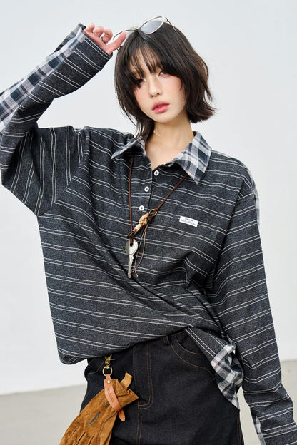 パッチワークストライプカラードシャツ