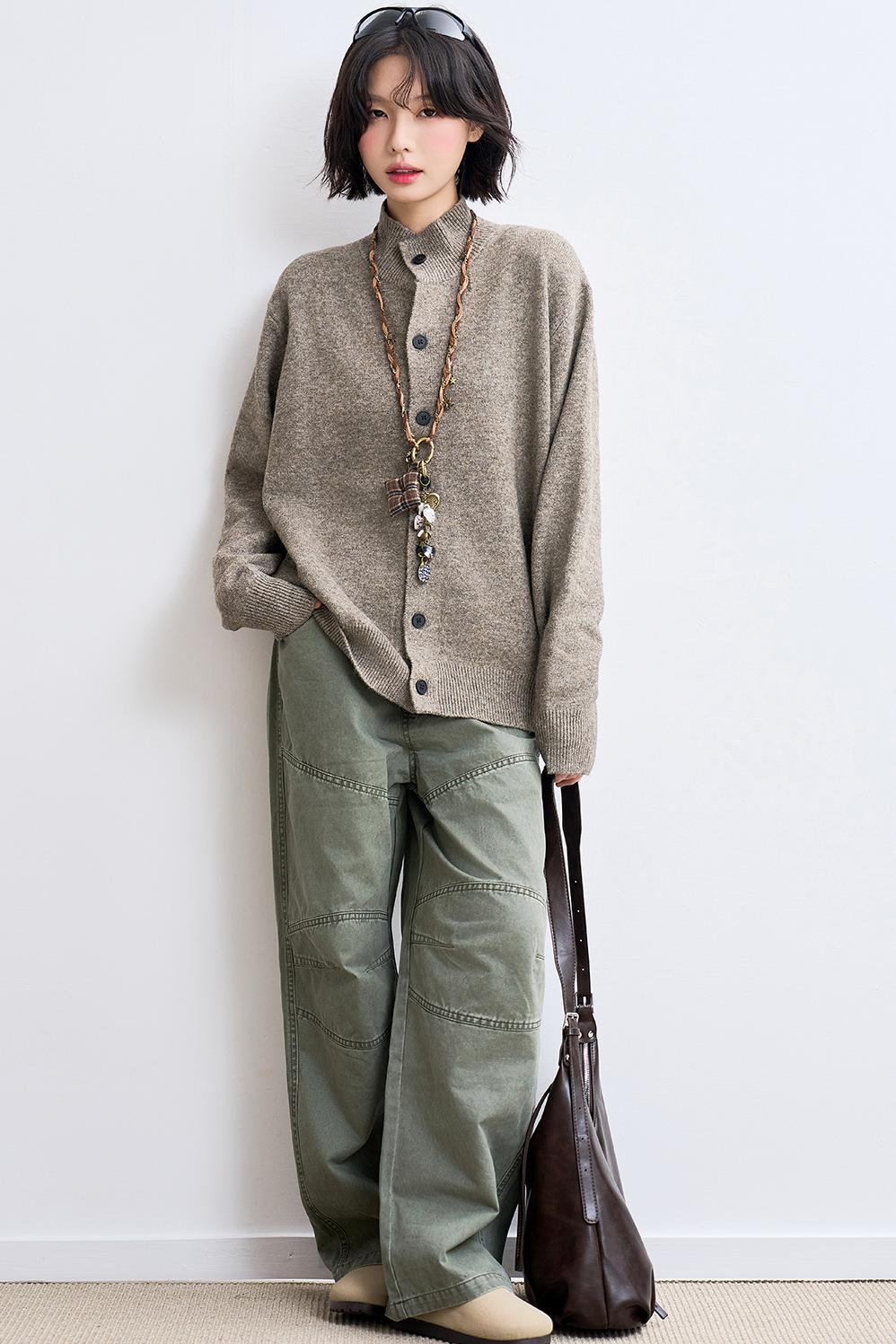 Wool-blend knit cardigan