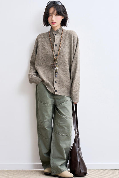 Wool-blend knit cardigan