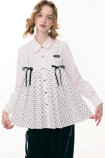 Polka Dot Bow Collar Blouse