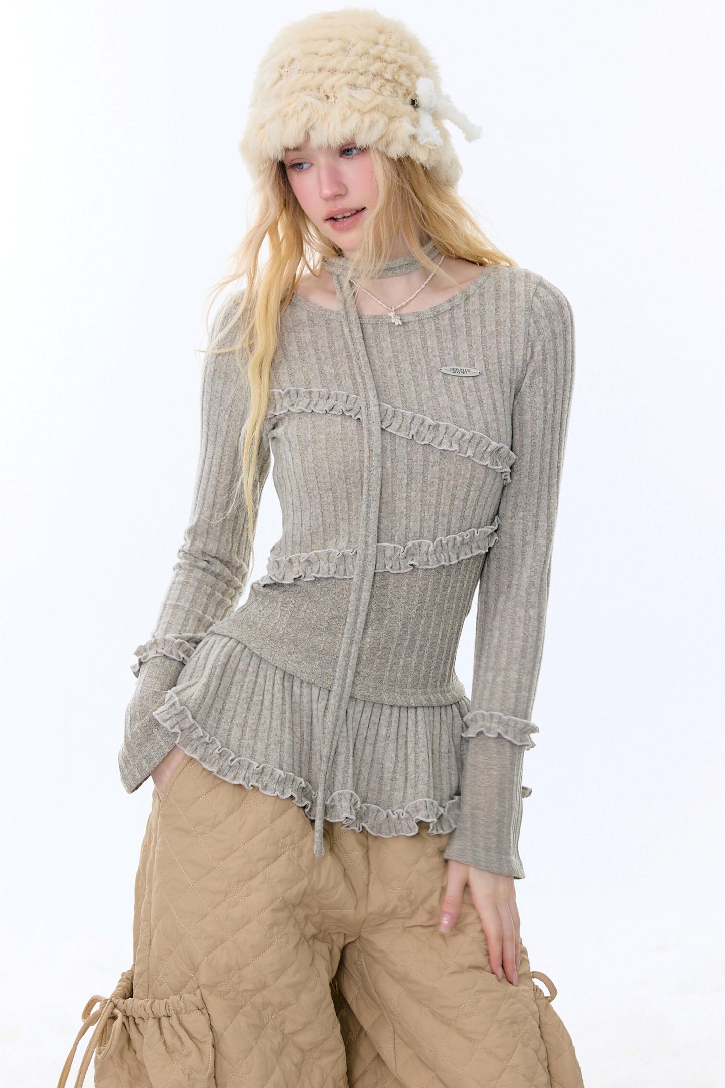 Irregular Ruffle Knit Top