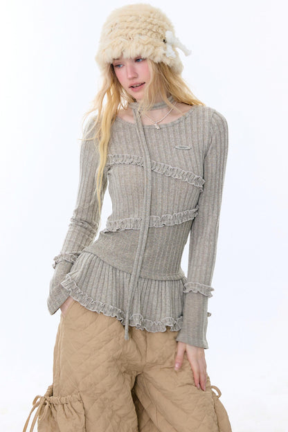 Irregular Ruffle Knit Top