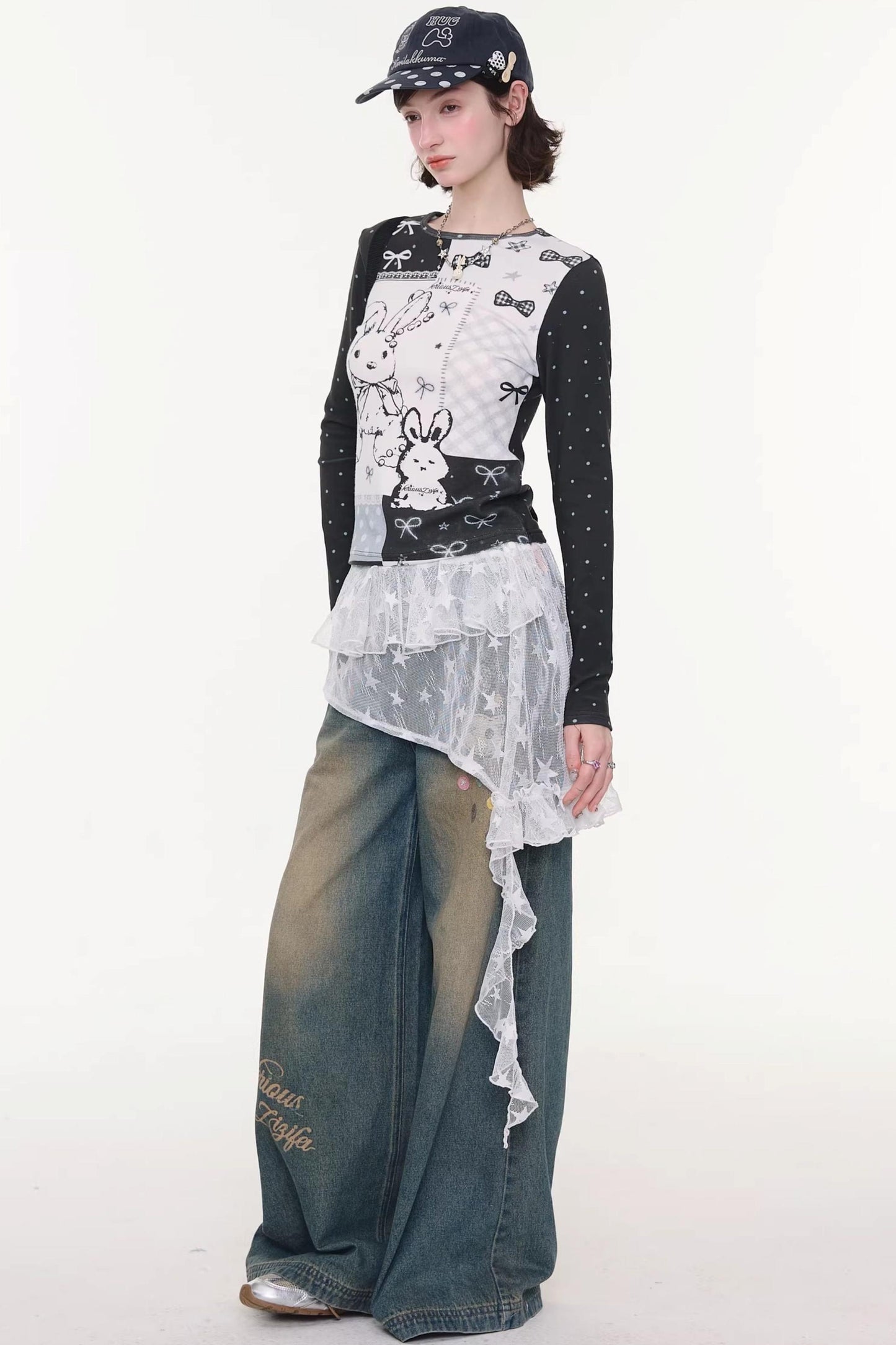 Rabbit Print Contrast Blouse