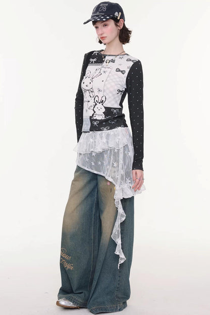 Rabbit Print Contrast Blouse