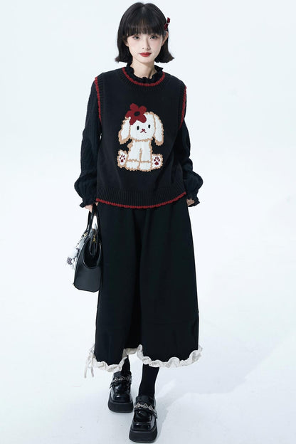 Puppy motif knit vest