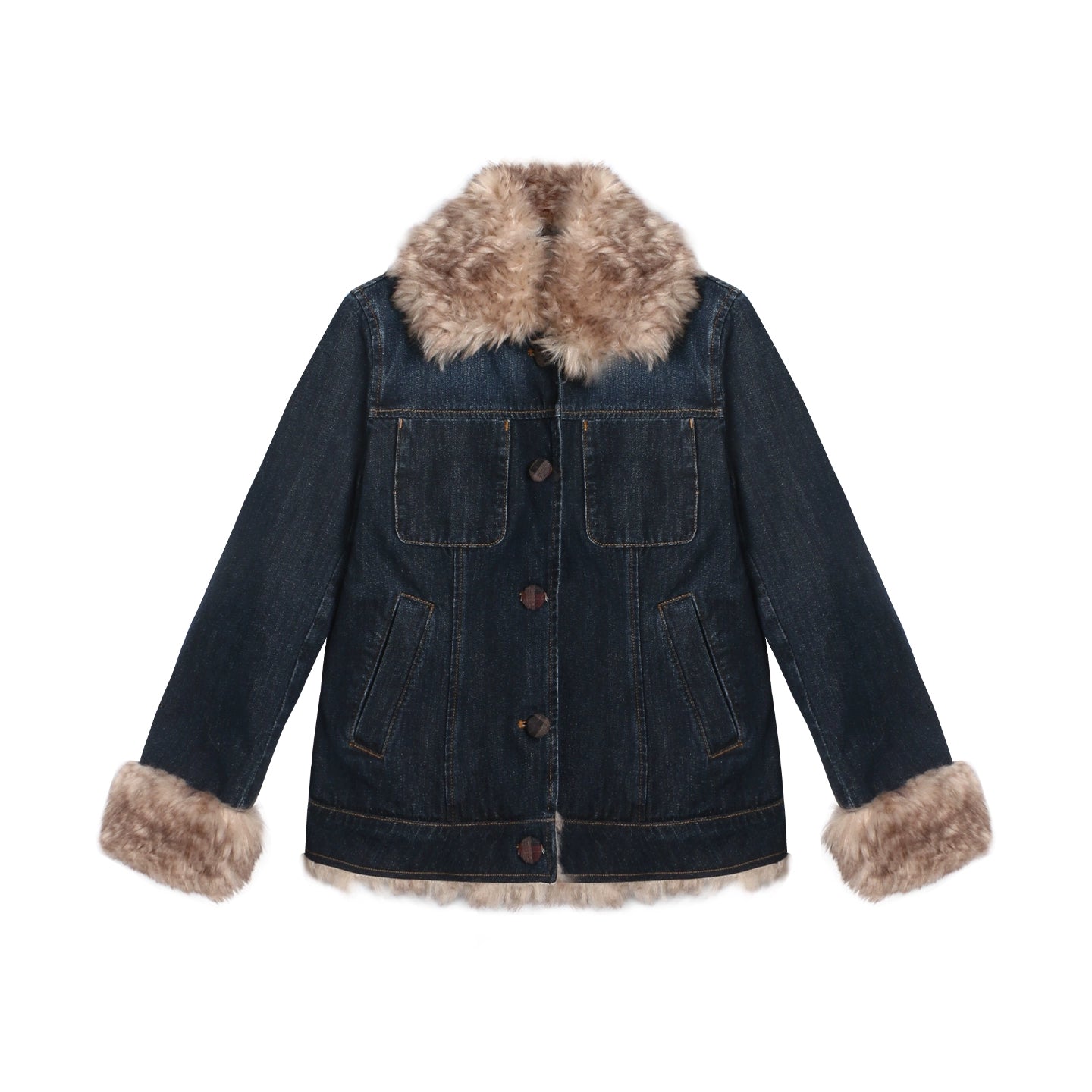 ファーカラーデニムジャケット+スカート