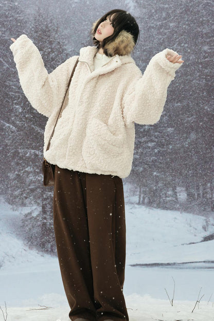 Lamb Wool Hooded Cotton Jacket