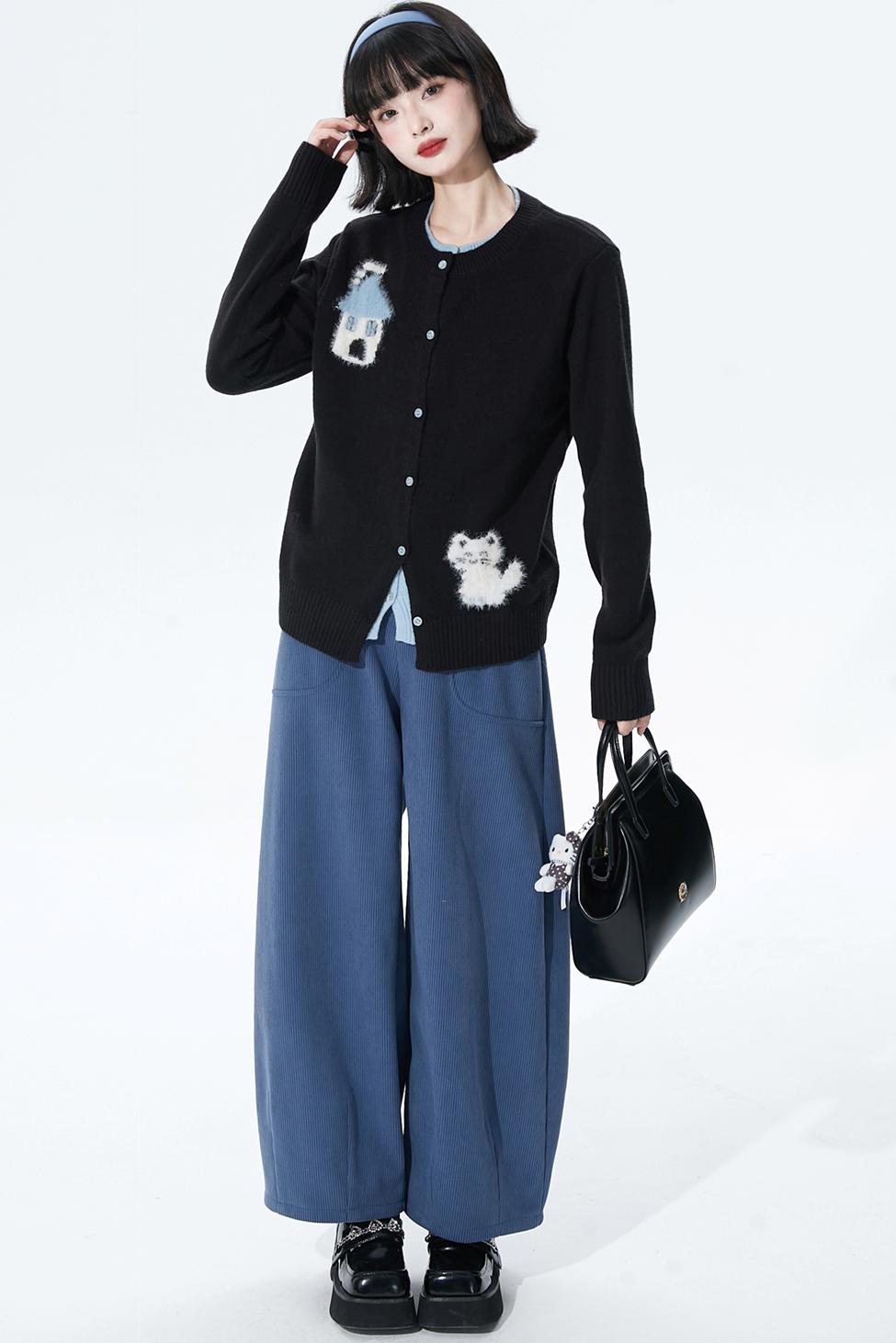 カラーブロックフロッキージャカードカーディガン