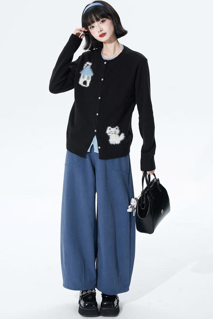 カラーブロックフロッキージャカードカーディガン