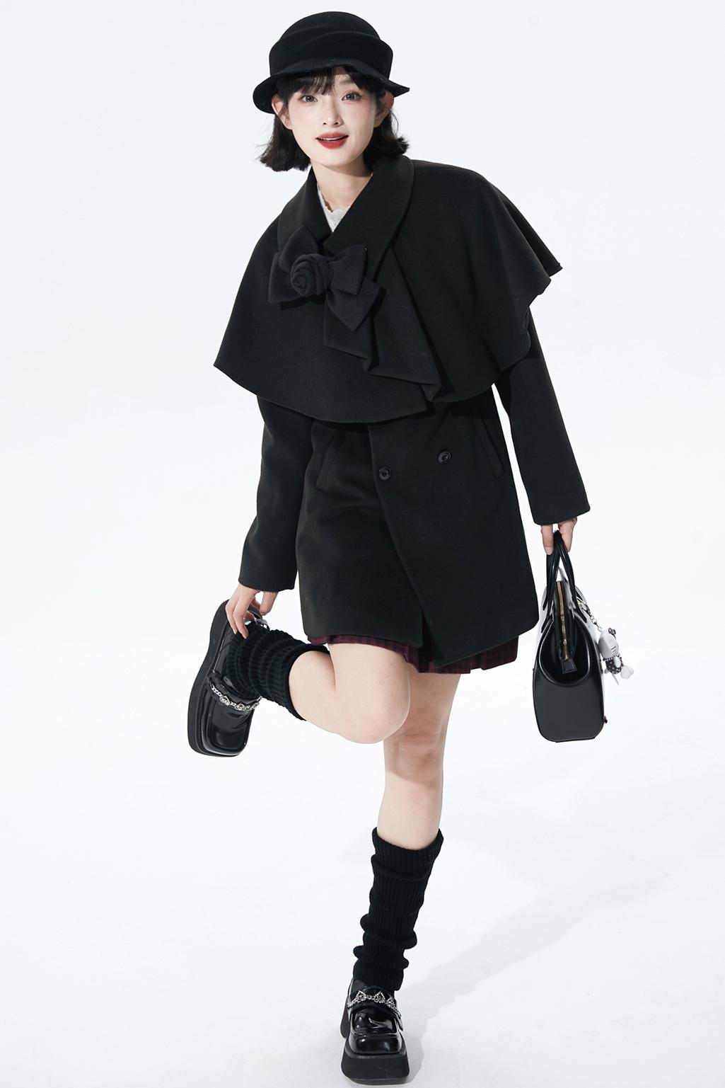 Wool-blend asymmetrical cape coat