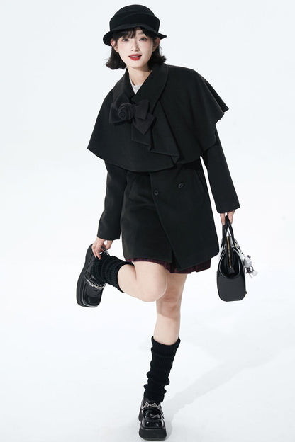 Wool-blend asymmetrical cape coat