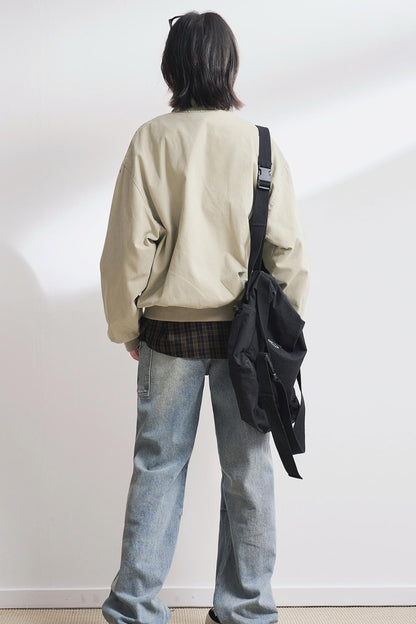 Relaxed Solid Stand Collar Jacket