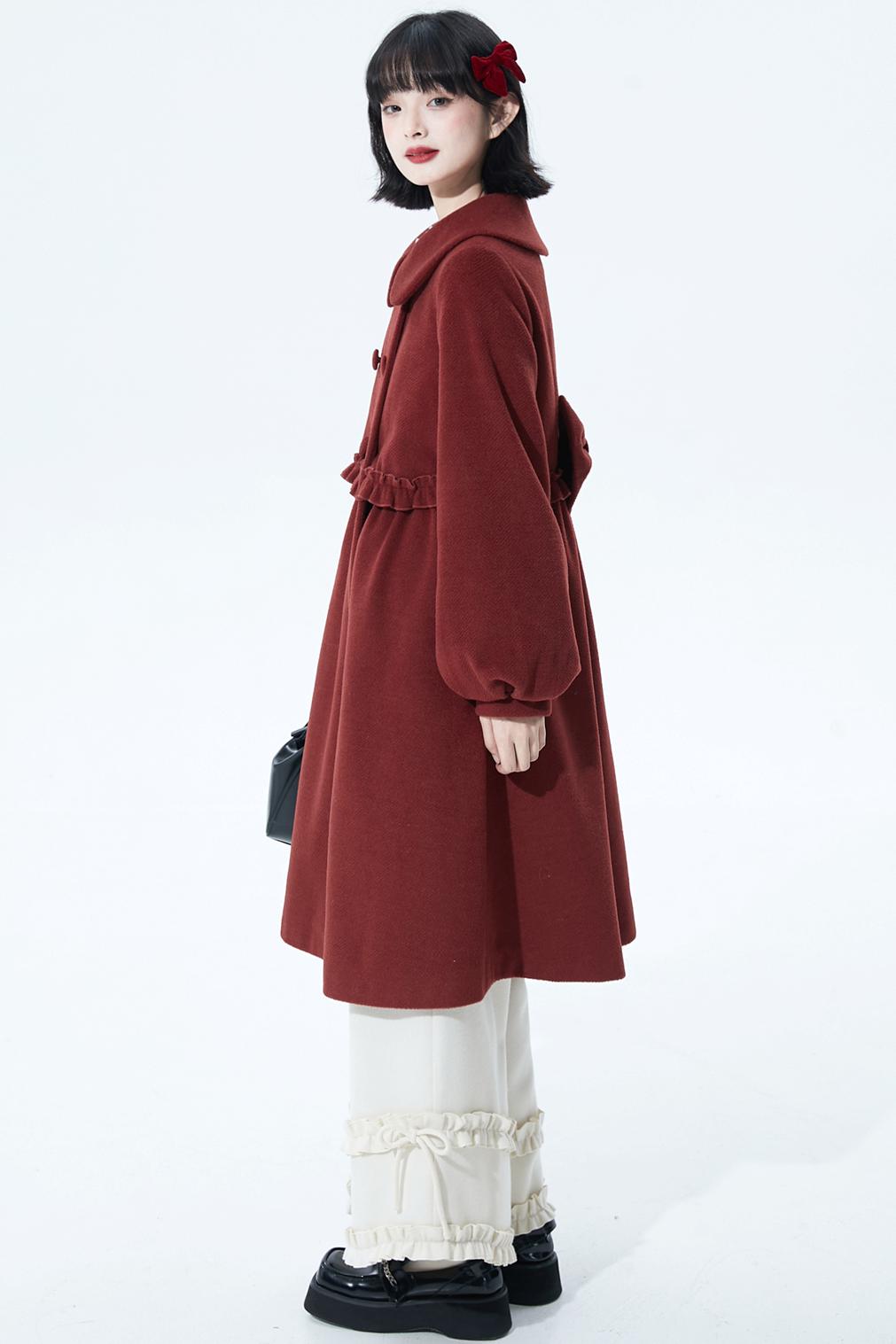 レッドラッフルウールコート
