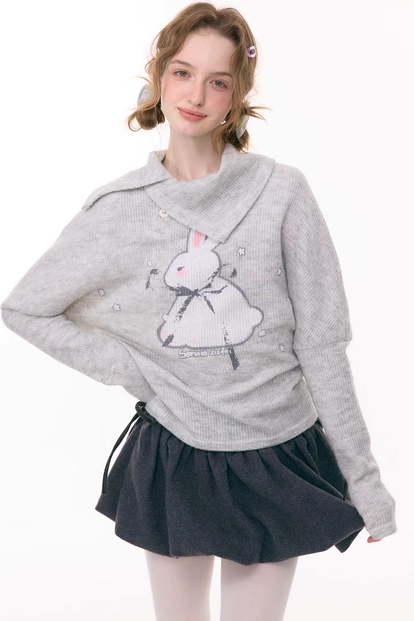 Rabbit Print Knit Top