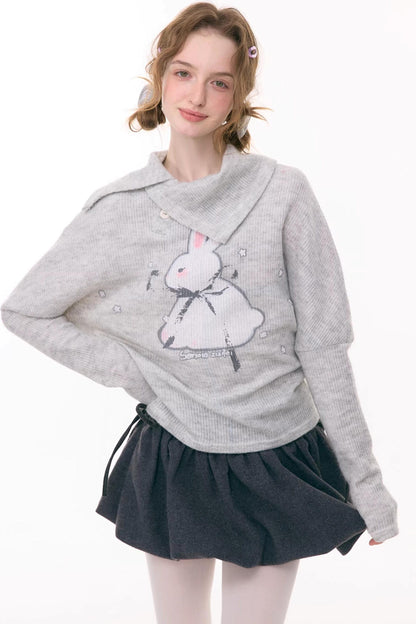 Rabbit Print Knit Top
