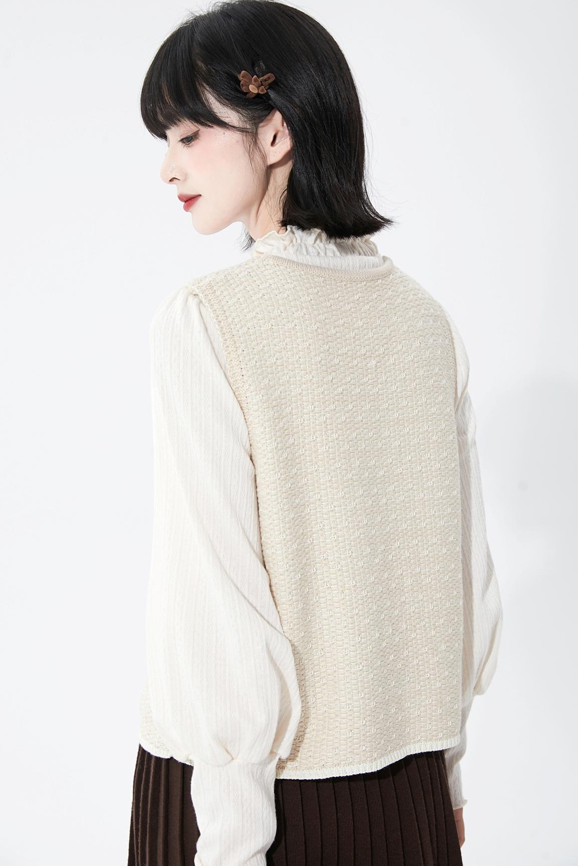 White apricot knit vest cardigan