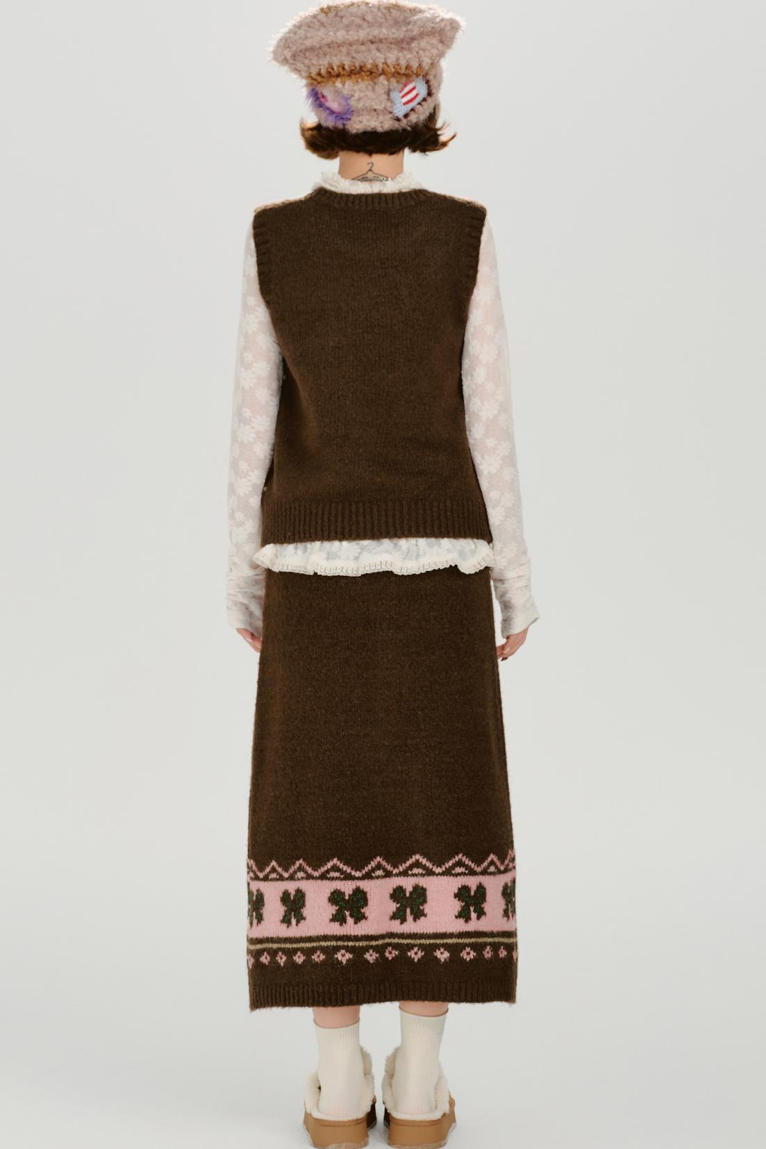 レトロフェアアイルニットベスト+スカート