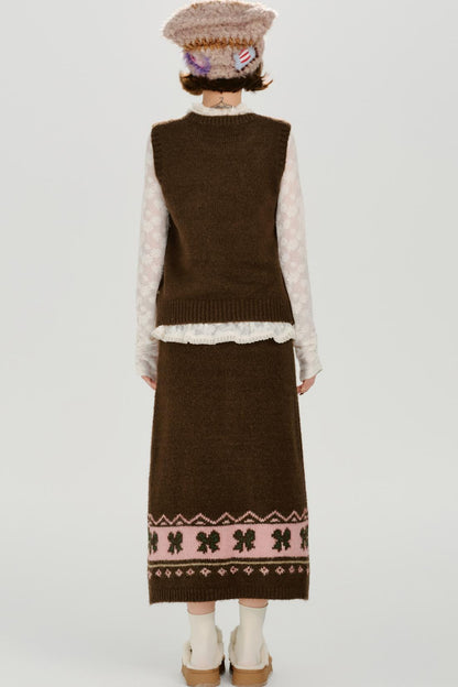 レトロフェアアイルニットベスト+スカート