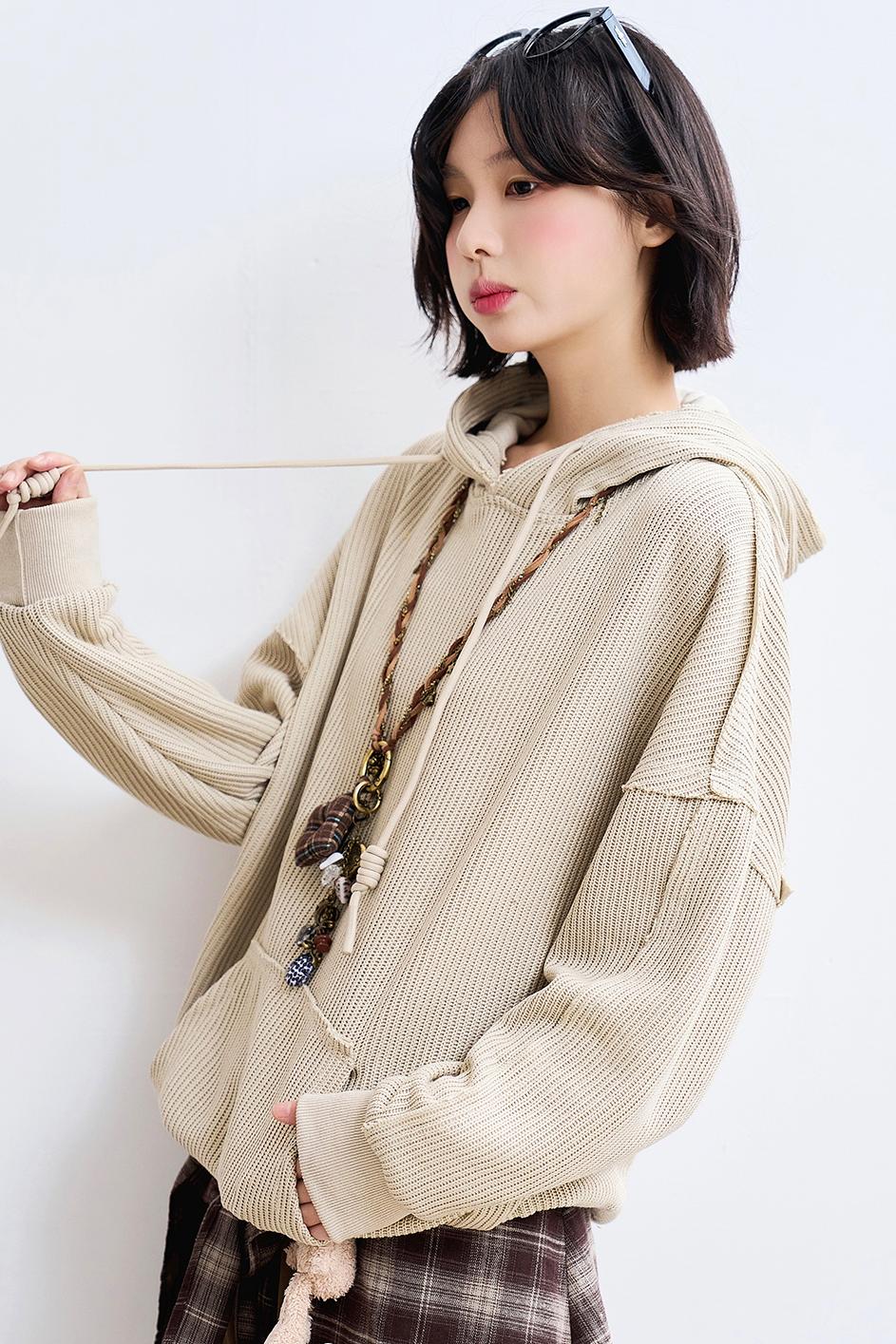 Casual Rib Knit Sweatshirt