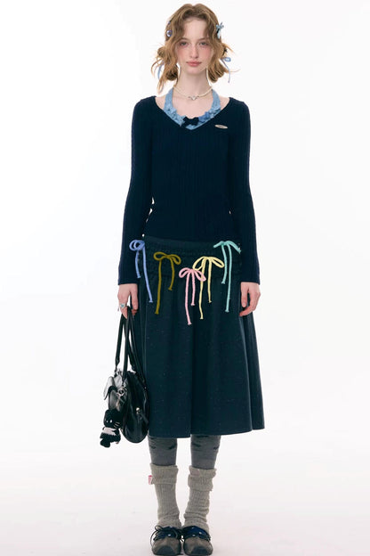 ラッフルドマルチカラーリボンスカート