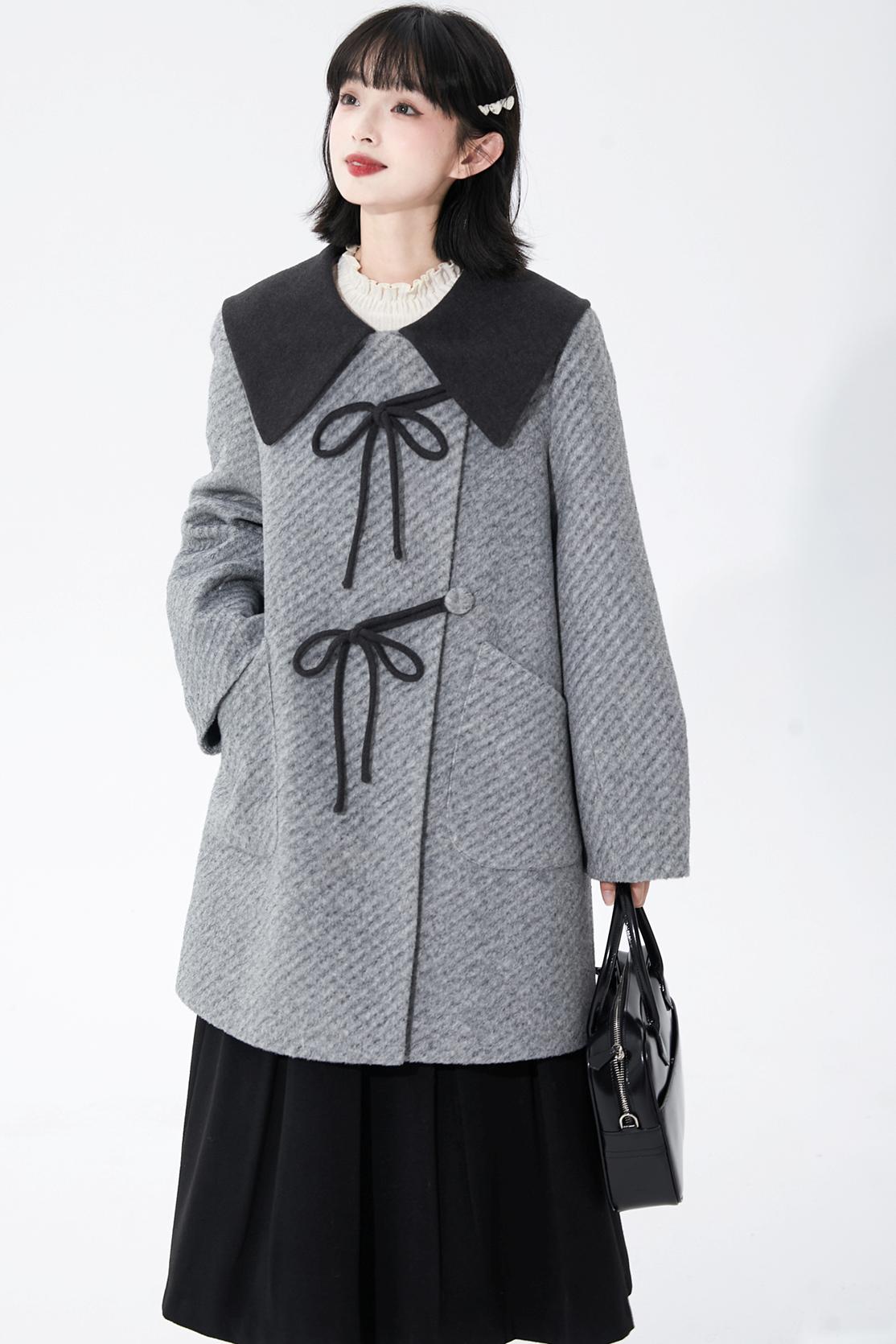 レトログレイウールンコート