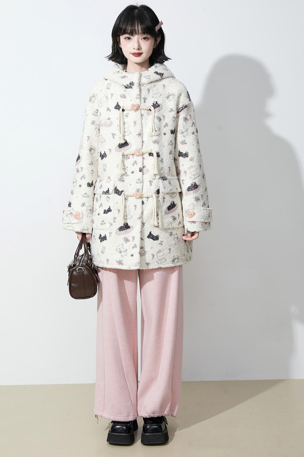 Soft milk velvet hooded coat