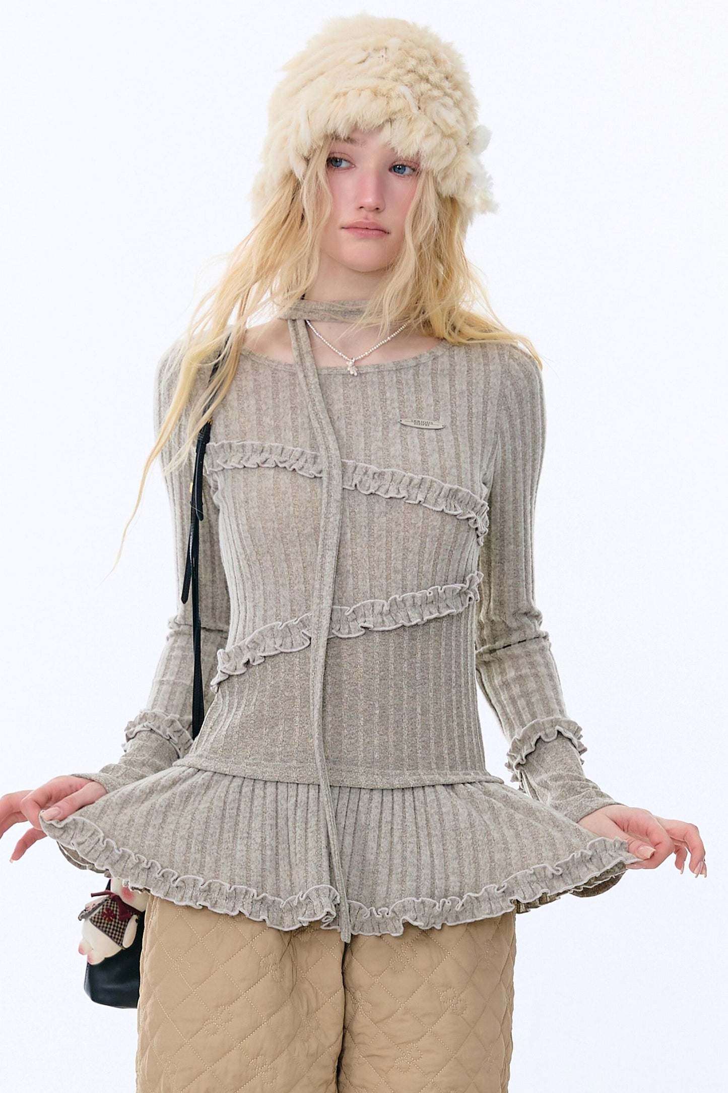 Irregular Ruffle Knit Top