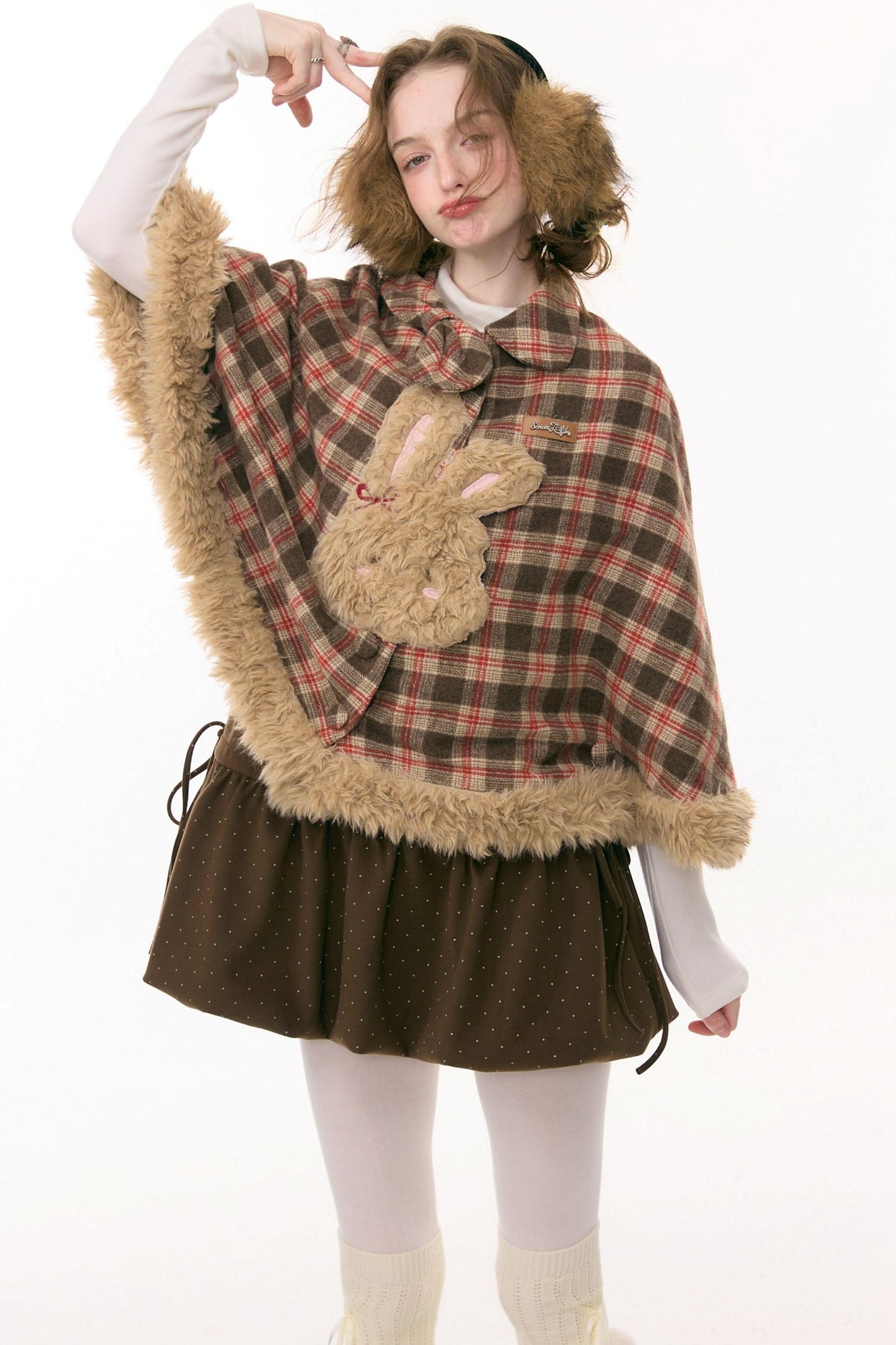 Fairy Tale Plaid Rabbit Cape Coat