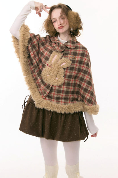 Fairy Tale Plaid Rabbit Cape Coat