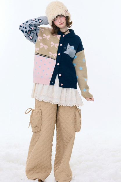 Retro color blocking cardigan