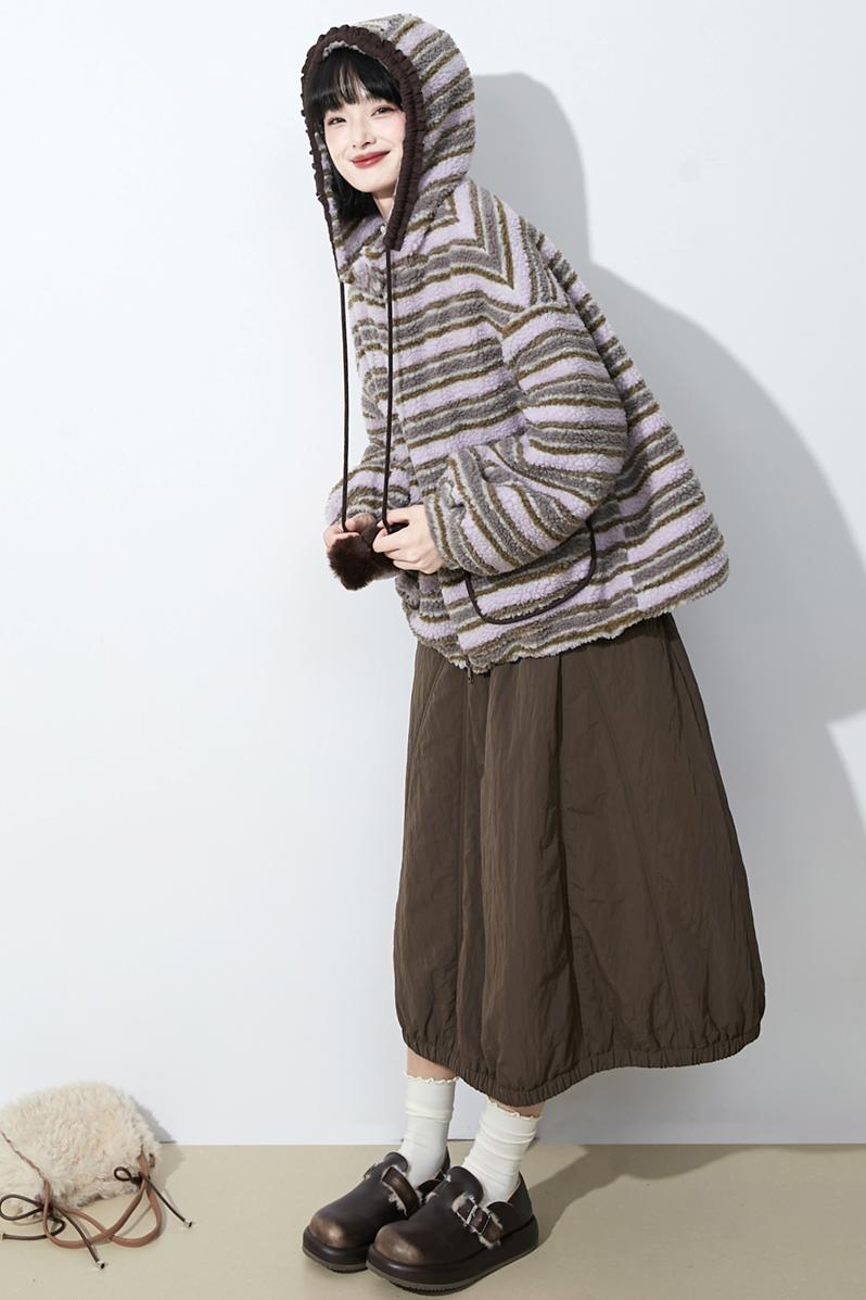 ピンクパープルラムウールコート