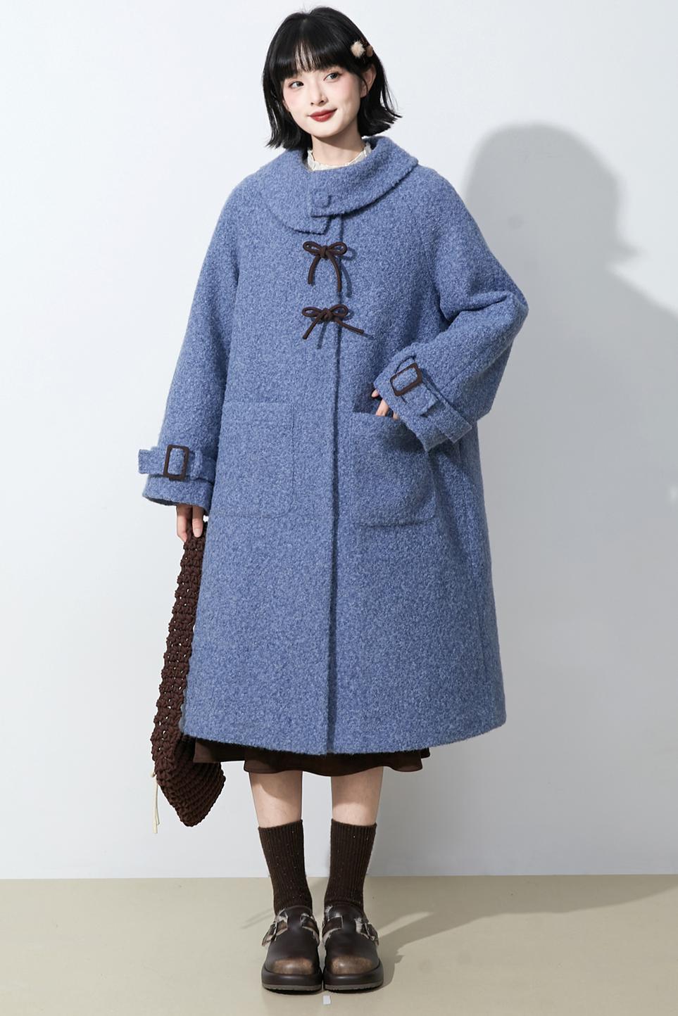 ヘイズブルーボウノットウールコート