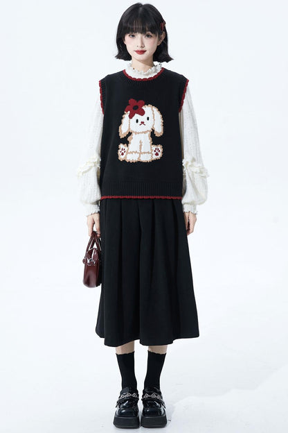 Puppy motif knit vest