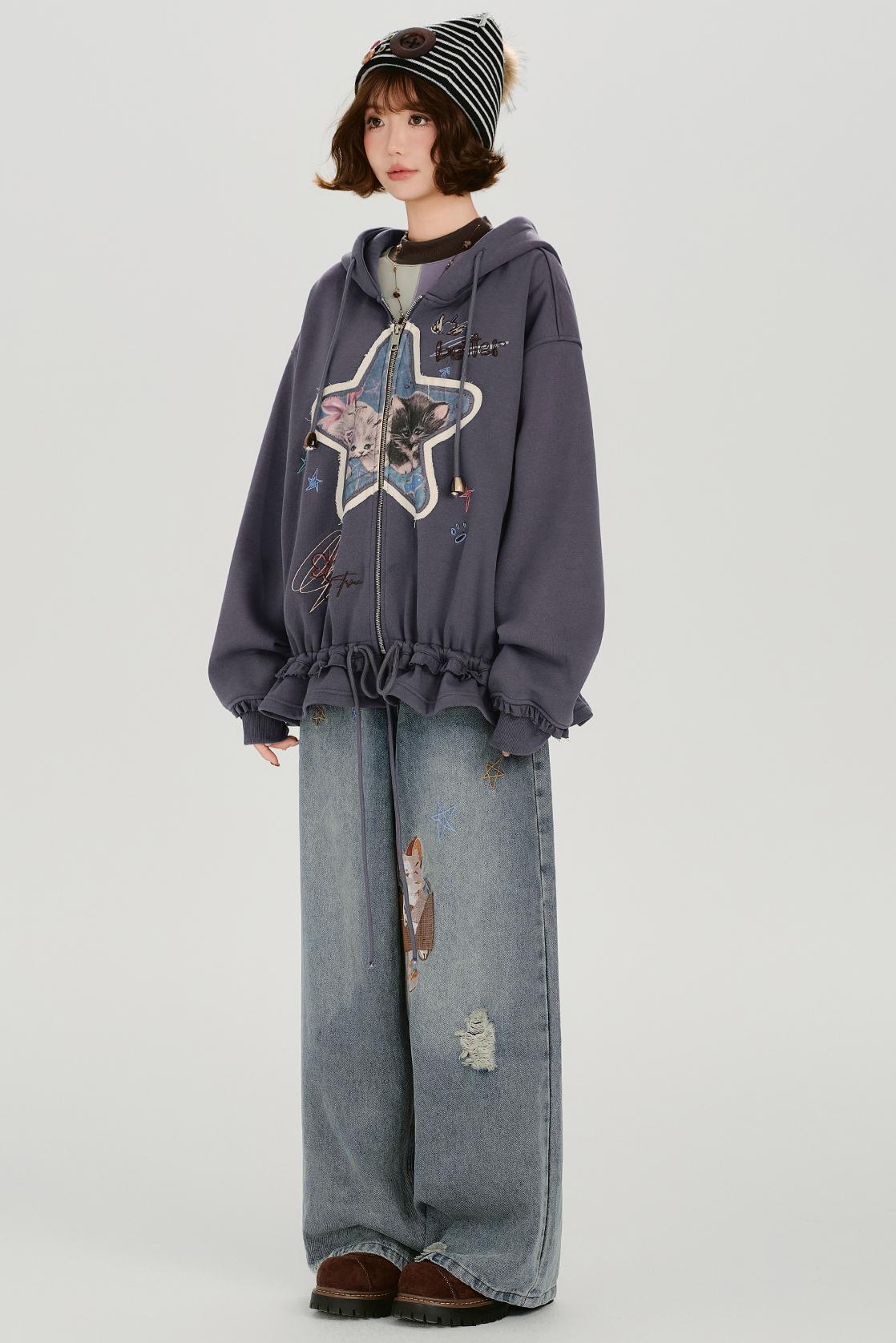 Retro Embroidery Women's Sweat Jacket