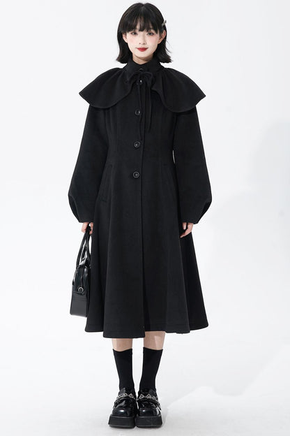 ブラックウールンショールコート