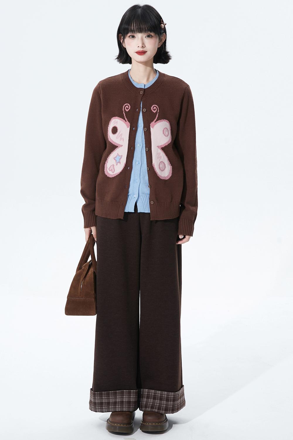 チョコレートチェックニットワイドパンツ