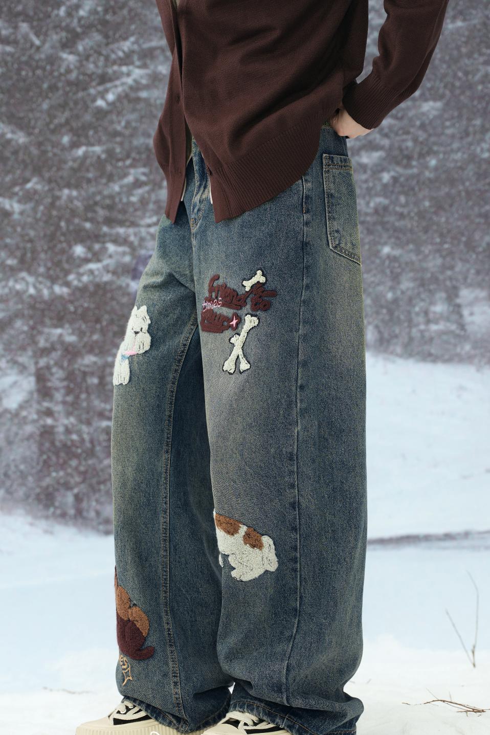 ストレートフィットエンブロイダリーデニムパンツ